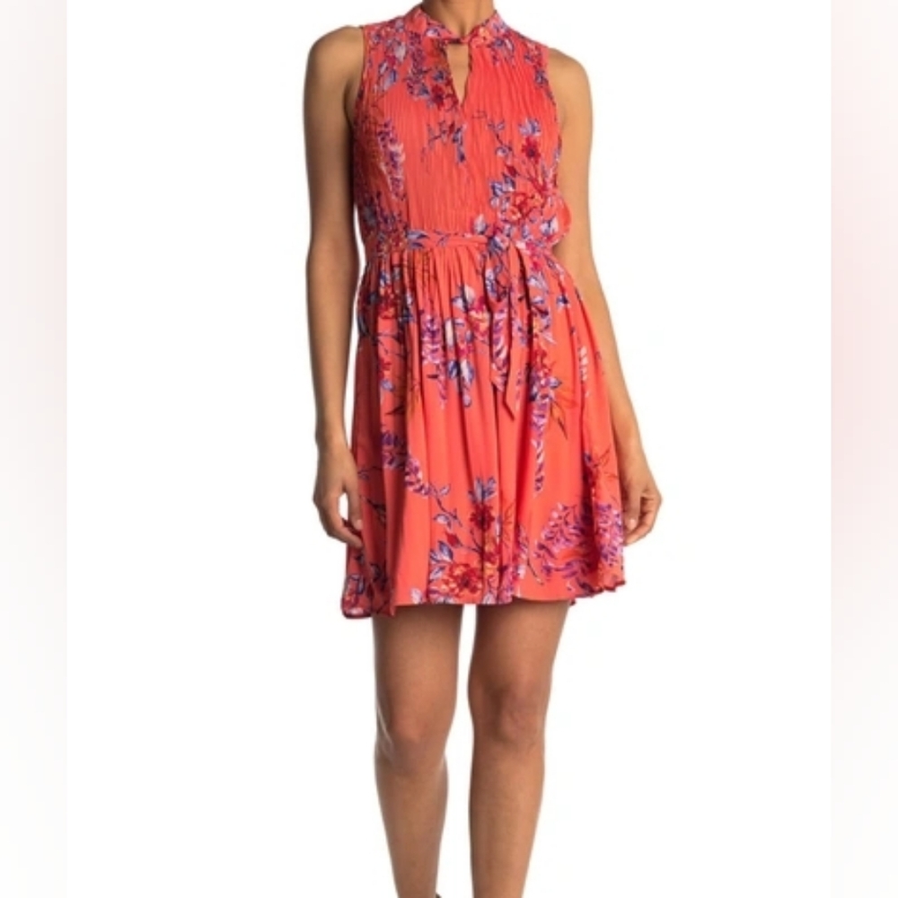 DR2 Coral Floral Smocked Mini Dress